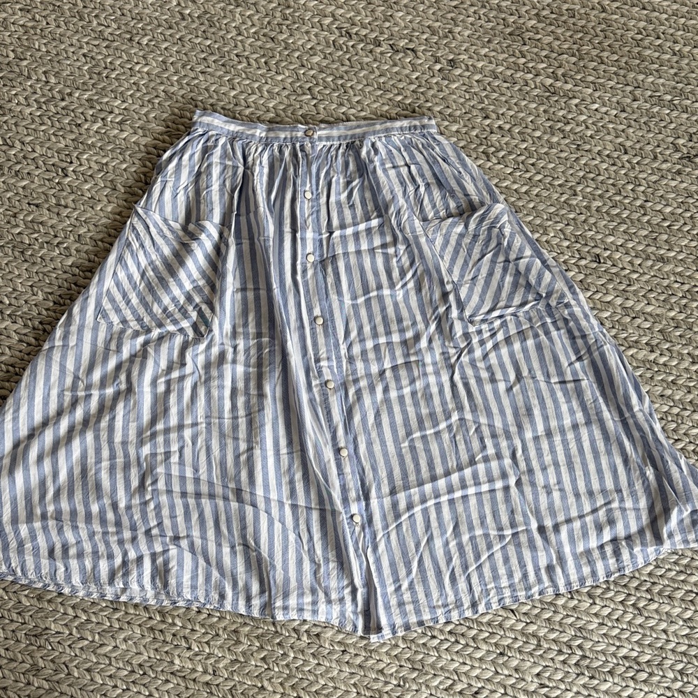 Paris Brand Blue and White Striped Button-Front Midi Skirt